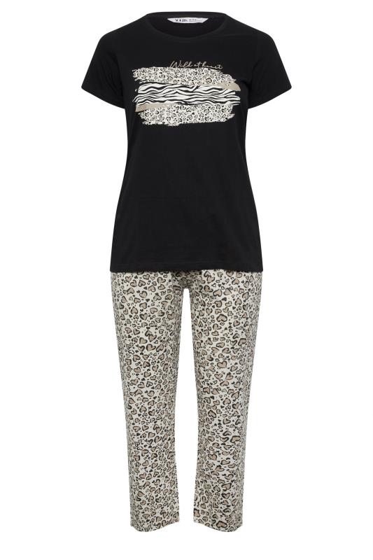 YOURS Plus Size Black 'Wild At Heart' Leopard Print Pyjama Set | Yours Clothing 5