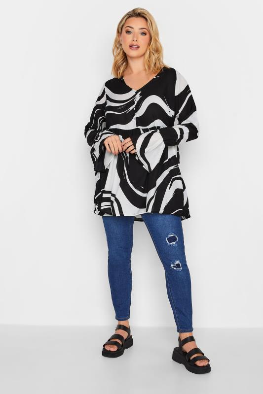 LIMITED COLLECTION Plus Size Curve Black & White Marble Print Blouse | Yours Clothing 2