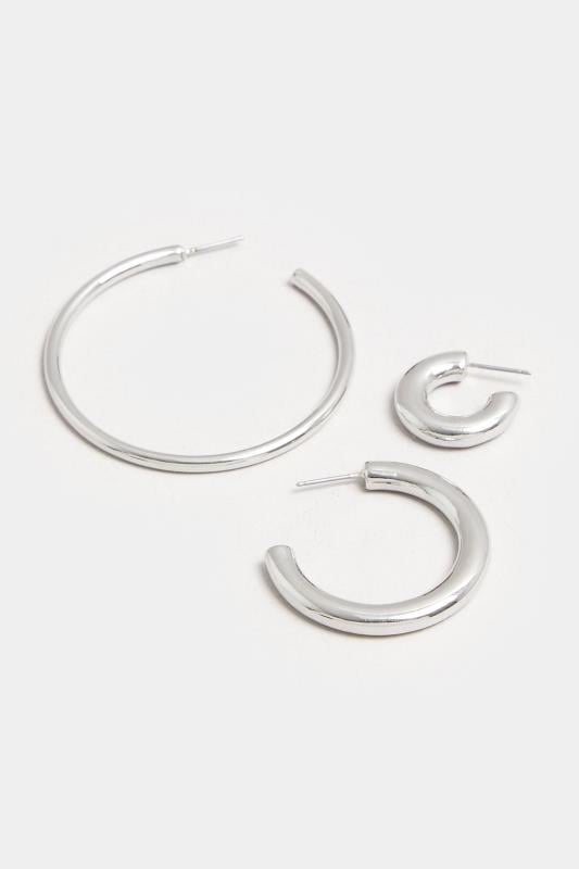 3 PACK Silver Tone Classic Hoop Earrings | Yours Clothing  4