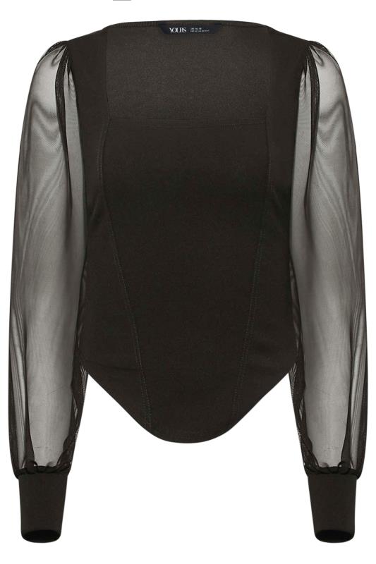 YOURS PETITE Plus Size Black Mesh Sleeve Corset Top | Yours Clothing 7