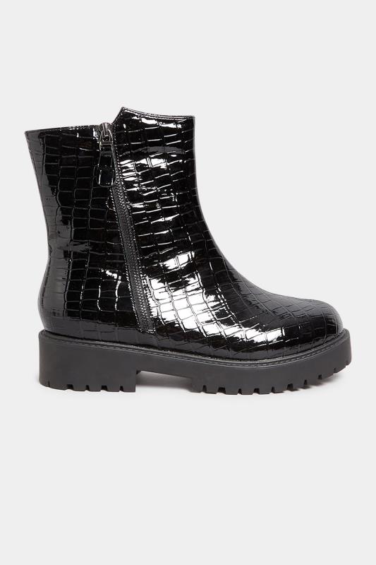 Black Croc Patent Side Zip Boots In Extra Wide EEE Fit | Yours Clothing 3