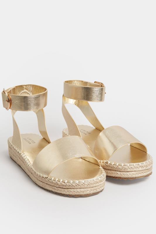 LIMITED COLLECTION Gold Flatform Espadrilles In Extra Wide EEE Fit | Yours Clothing 2