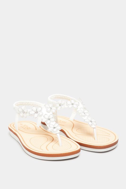 White PU Diamante Flower Sandals In Wide E Fit & Extra Wide EEE Fit