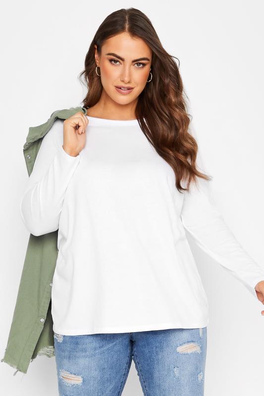 Plus Size White Long Sleeve T-Shirt | Yours Clothing 1