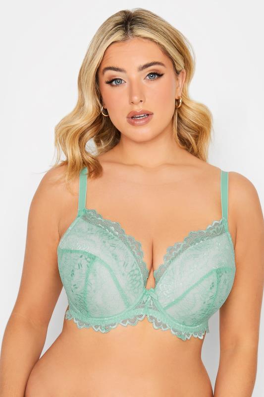 Plus Size  YOURS Curve Mint Green Lace Padded Underwired Bra