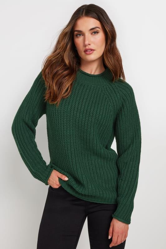 LTS Tall Women's Dark Green High Neck Knit Jumper | Long Tall Sally 1