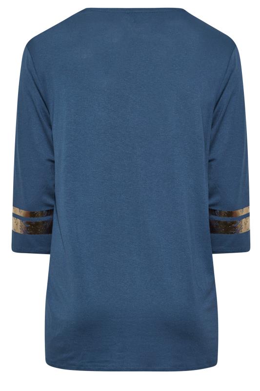 Plus Size Navy Blue Metallic Varsity T-Shirt | Yours Clothing 7
