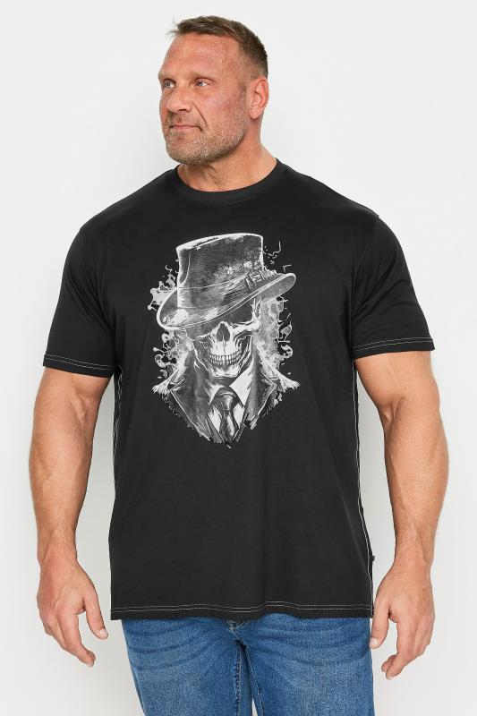  Grande Taille KAM Big & Tall Black 'Gentleman' Skull Print T-Shirt