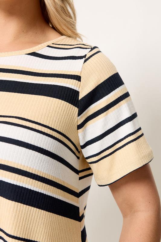 Yours Plus Size Ivory White Ribbed Stripe Swing T-Shirt | Yours Clothing 4