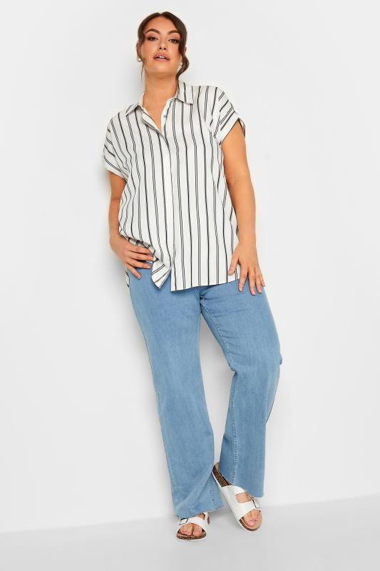 YOURS Curve Plus Size White Stripe Short Sleeve Shirt | Yours Clothing  2