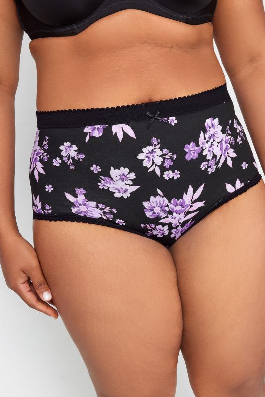 YOURS Plus Size 5 PACK Black & Purple Floral Print Full Briefs | Yours Clothing 2