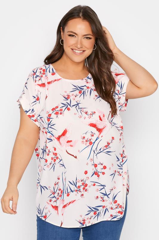 Plus Size Pink Floral Grown On Sleeve Top | Yours Clothing 1
