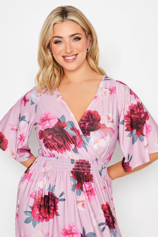 YOURS LONDON Plus Size Pink Floral Shirred Maxi Dress | Yours Clothing  4