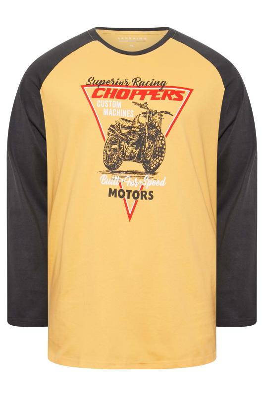BadRhino Big & Tall Yellow Motorbike Print Raglan Long Sleeve T-Shirt | BadRhino 3