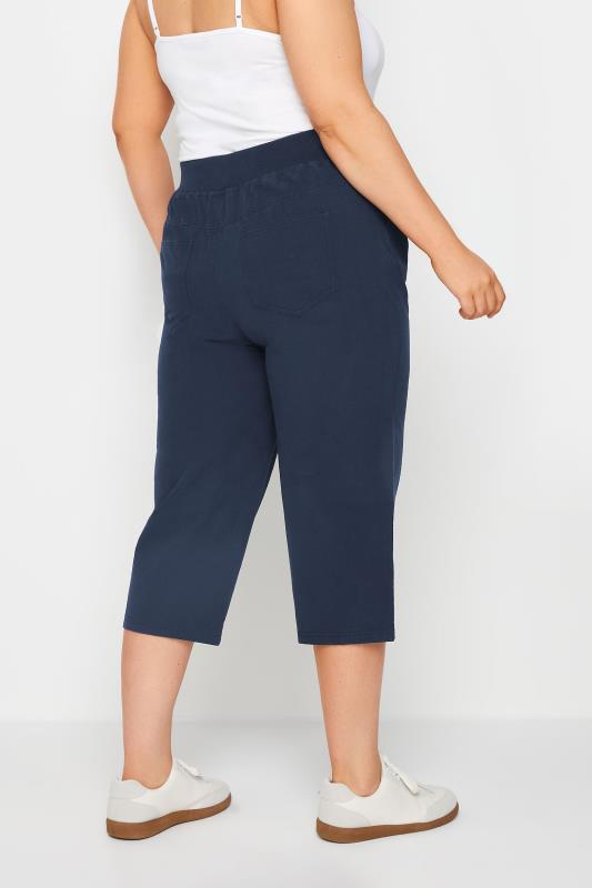 YOURS Plus Size Navy Blue Elasticated Cool Cotton Cropped Trousers | Yours Clothing 3
