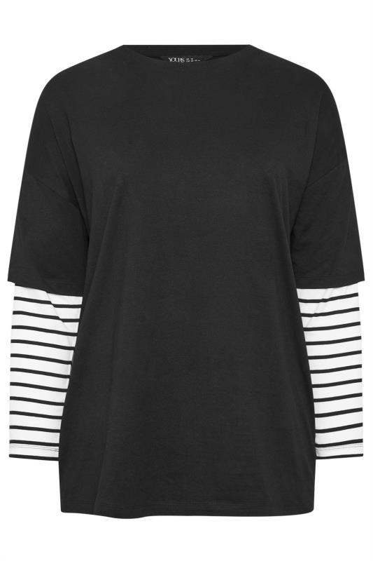 YOURS Plus Size Black 2 In 1 Stripe Sleeve Top | Yours Clothing  5