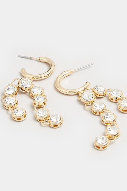 Gold Diamante Linked Drop Earrings | Yours Clothing 3