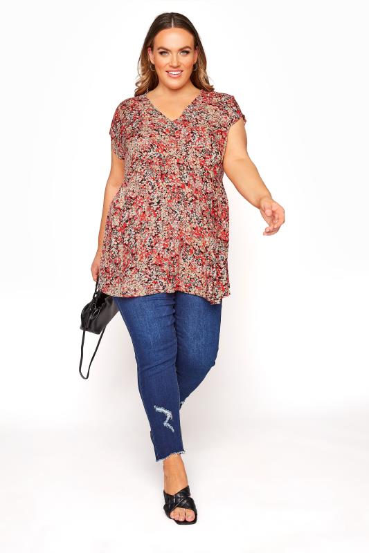 YOURS LONDON Red Ditsy Floral Top_B.jpg