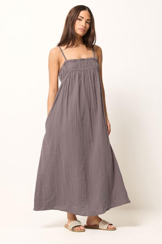 PixieGirl Petite Women's Plum Purple Cotton Cheesecloth Maxi Dress | PixieGirl 1