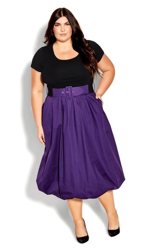 Plus Size  Evans Purple & Black Belted Skater Dress
