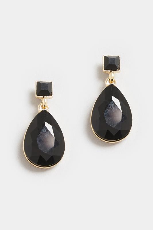 Black & Gold Tone Gem Drop Earrings | Yours Clothing 2