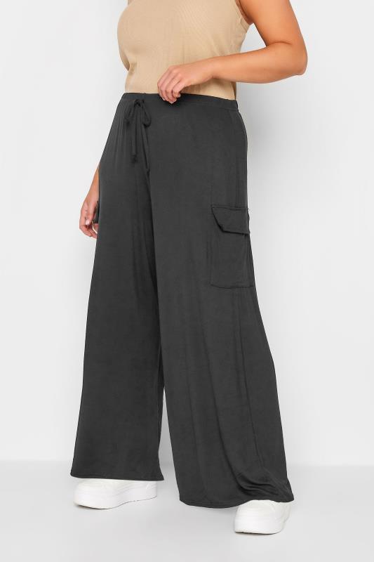 YOURS Curve Plus Size Black Wide Leg Cargo Trousers | Yours Clothing  1