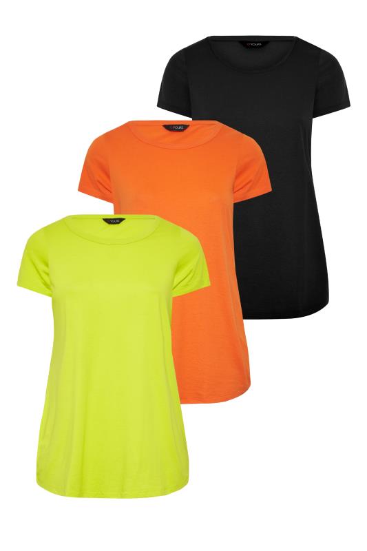 YOURS Curve Plus Size 3 PACK Lime Green & Orange Essential T-Shirts | Yours Clothing  7
