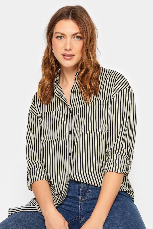LTS Tall Women's Black & Cream Stripe Oversized Boyfriend Shirt | Long Tall Sally 1