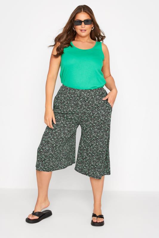Plus Size Black Floral Print Jersey Culottes | Yours Clothing 2