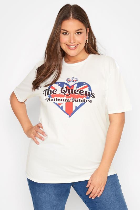  Tallas Grandes Curve White 'The Queen's Platinum Jubilee' Heart T-Shirt