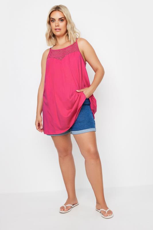 YOURS Curve Plus Size Pink Crochet Vest Top | Yours Clothing  2