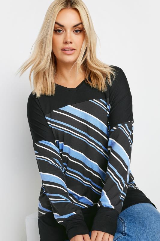 YOURS Plus Size Blue & Black Striped Print Top | Yours Clothing 4