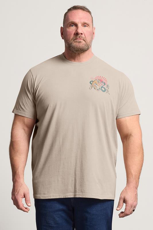 BadRhino Big & Tall Stone Brown Acid Wash Tiger Graphic T-Shirt | BadRhino 1