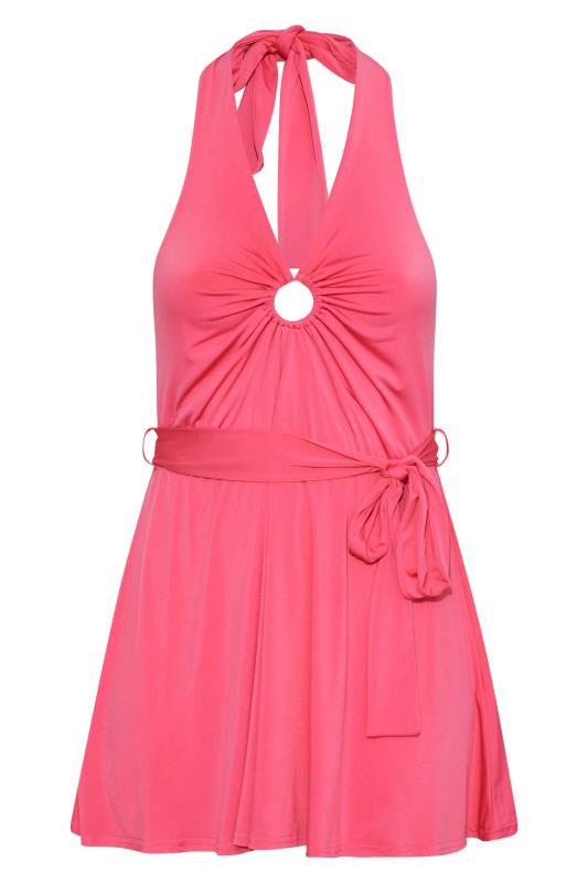 YOURS LONDON Plus Size Pink Ring Detail Halter Neck Top | Yours Clothing 6