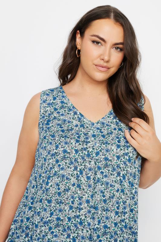 YOURS Plus Size Blue Floral Print Pleated Vest Top | Yours Clothing 4