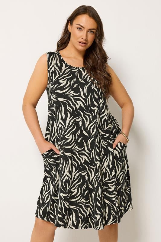  YOURS vestido negro con diseño abstracto drapeado con bolsillos