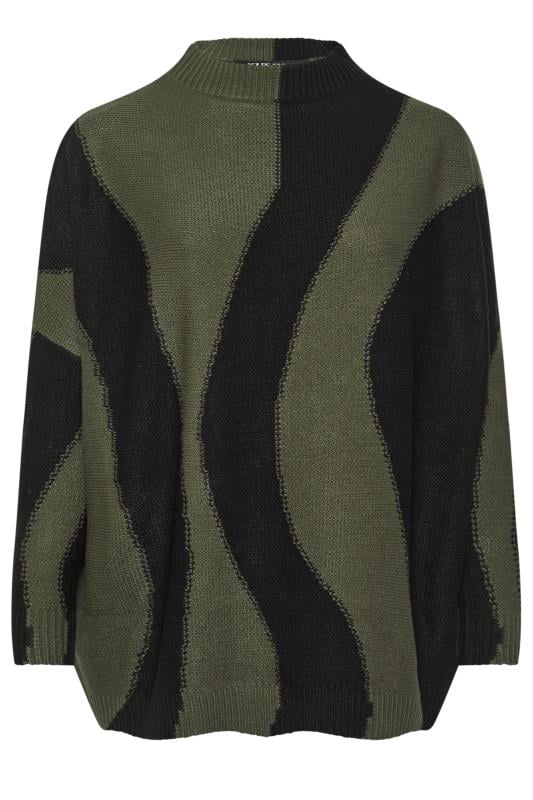 YOURS Plus Size Khaki Green Swirl Oversized Knitted Jumper | Yours Clothing 5