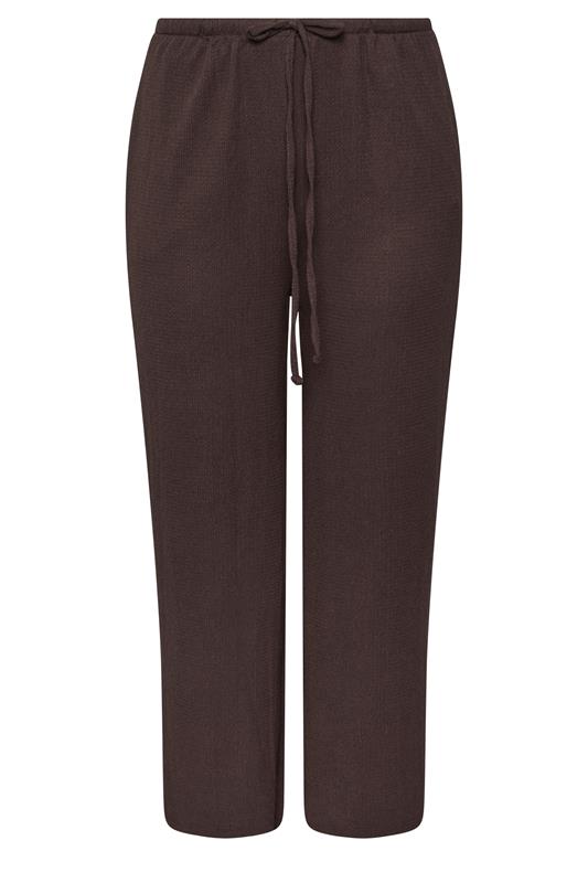 YOURS Plus Size Chocolate Brown Textured Wide Leg Trousers | Yours Clothing 5