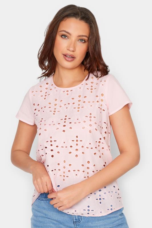 Tall  LTS Tall Pink Broderie Anglaise Front T-Shirt