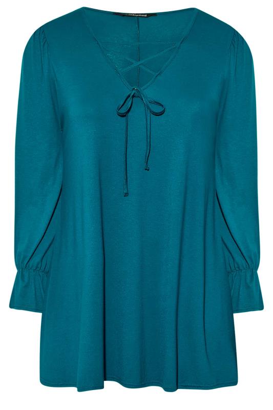 LIMITED COLLECTION Plus Size Teal Blue Lattice Front Top | Yours Clothing 5
