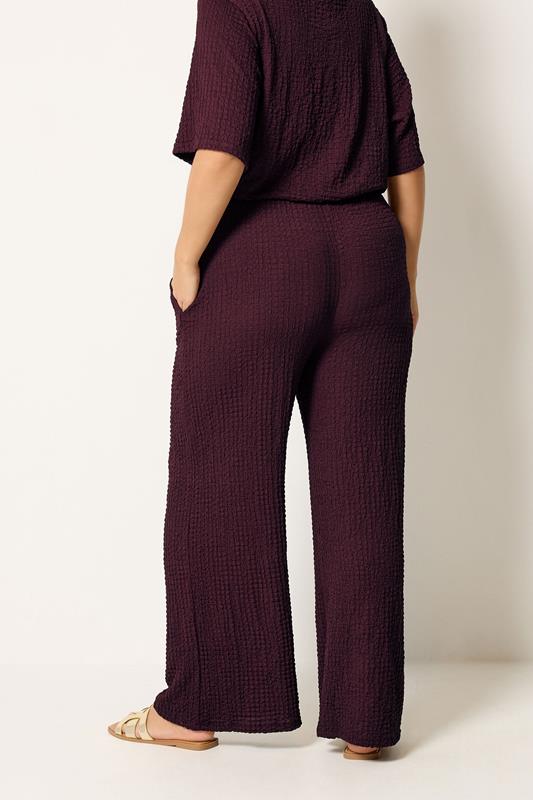 YOURS Plus Size Burgundy Red Bubble Texture Wide Leg Trousers | Yours Clothing 2