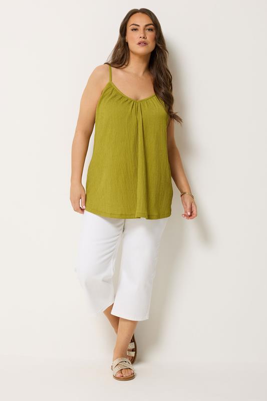 YOURS Plus Size Green Crinkle Cami Vest Top | Yours Clothing 1