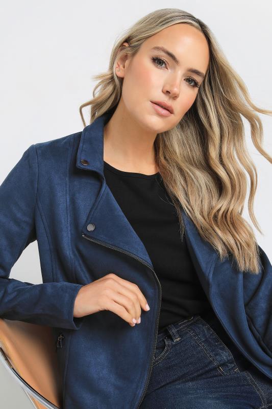 LTS Tall Navy Blue Faux Suede Biker Jacket | Long Tall Sally 3