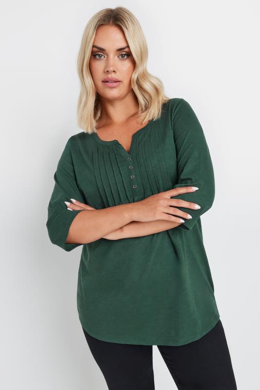  Tallas Grandes YOURS Curve Forest Green Pintuck Henley Top