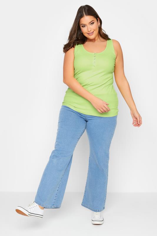 YOURS Curve Plus Size Lime Green Popper Vest Top | Yours Clothing  2