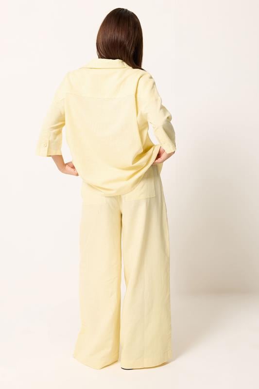PixieGirl Petite Women's Set Yellow Linen Shirt & Wide Leg Trousers | PixieGirl 2