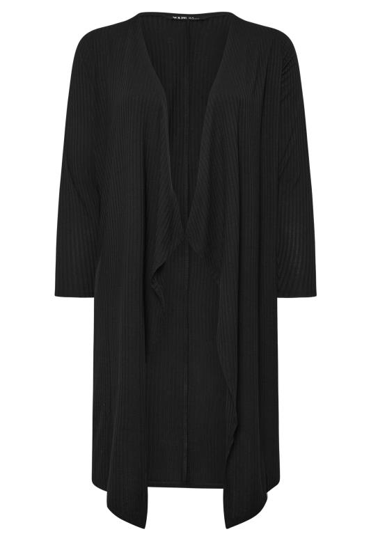 YOURS Plus Size Black Ribbed Waterfall Maxi Cardigan | Yours Clothing  5