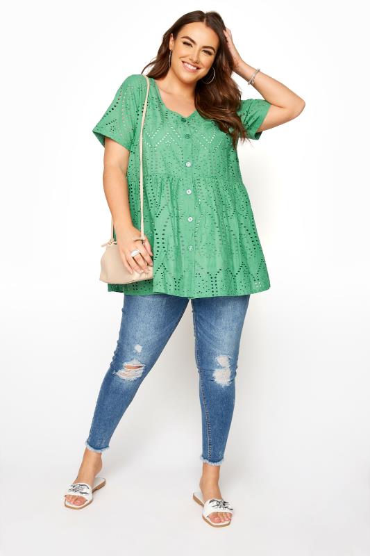 Curve Green Broderie Anglaise Peplum Top 2