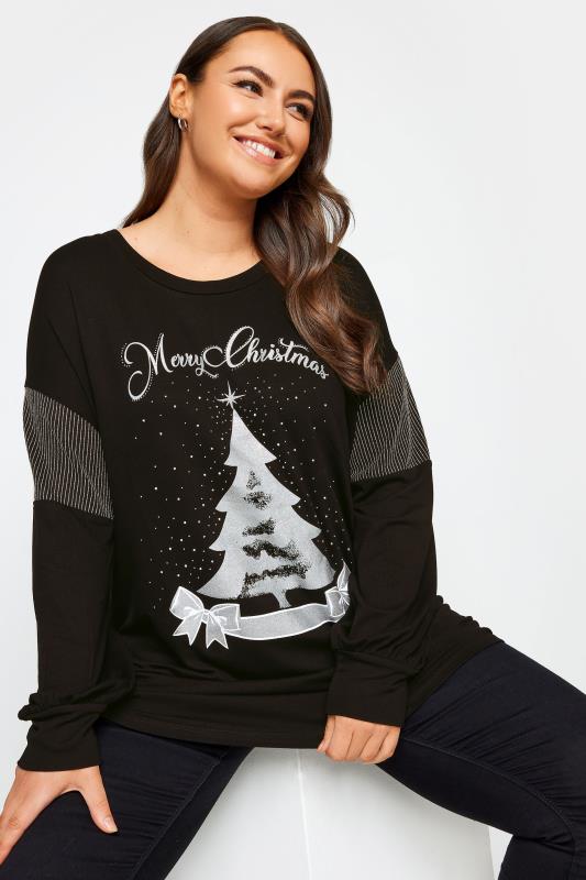 YOURS LUXURY Plus Size Black & Silver 'Merry Christmas' Soft Touch Sweatshirt | Yours Clothing 4