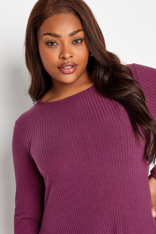 YOURS Curve Purple Ribbed Long Sleeve Swing Dress | Yours Clothing 4